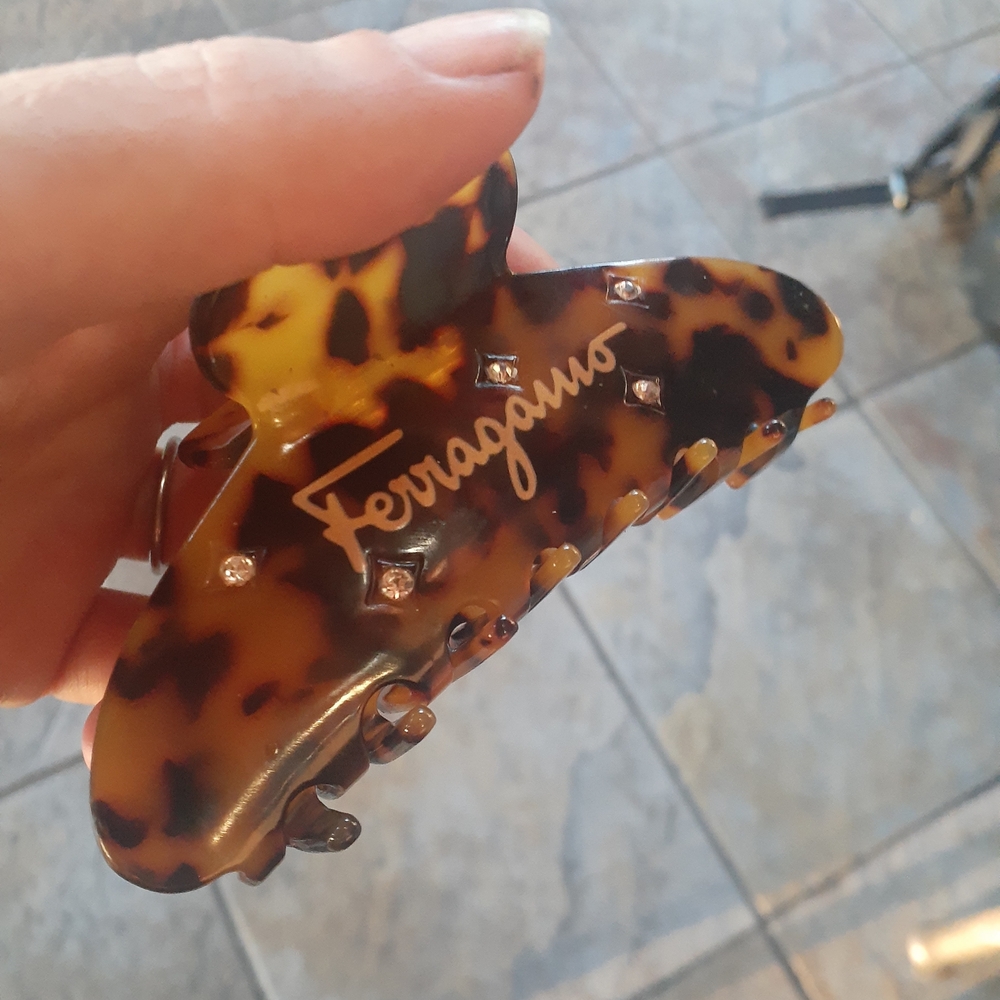 Salvatore Ferragamo Tortoiseshell Hair Claw with Crystal Accents